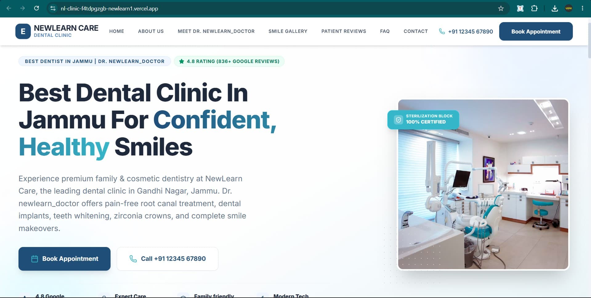 NewLearn Care Clinic dental website template preview